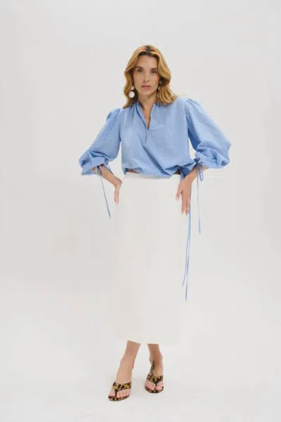 Lele De Baltzac Colette V-neck Blouse In Blue In Multi