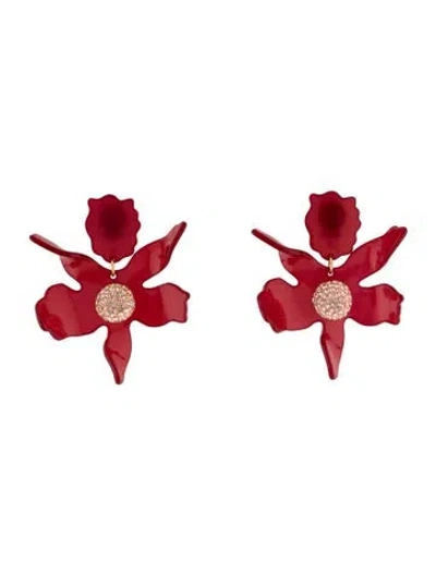 Pre-owned Lele Sadoughi Acetate & Crystal Clip-on Drop Earrings In Burgundy