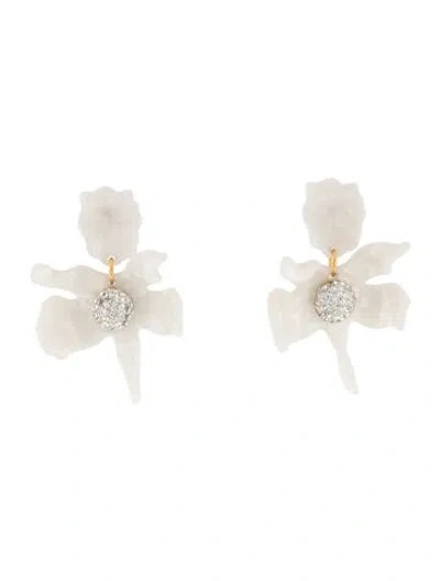 Pre-owned Lele Sadoughi Acetate & Crystal Drop Lily Earrings In White