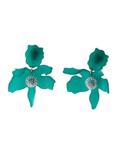 Pre-owned Lele Sadoughi Acetate & Crystal Lily Clip-on Drop Earrings
