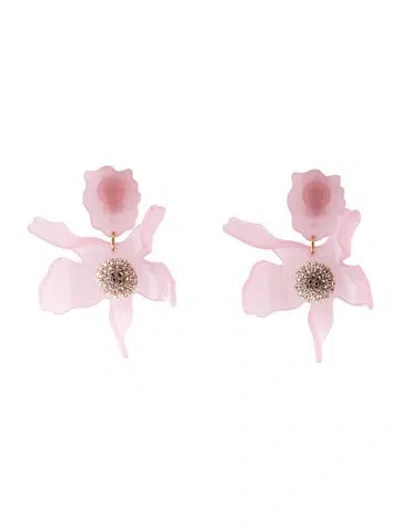 Pre-owned Lele Sadoughi Acetate & Crystal Lily Clip-on Drop Earrings In Pink