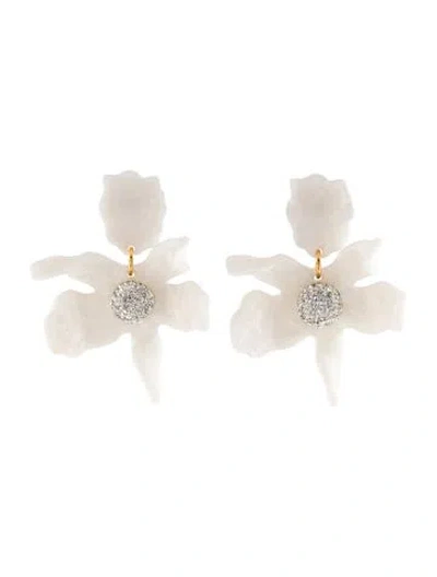 Pre-owned Lele Sadoughi Acetate And Crystal Lily Drop Earrings In White