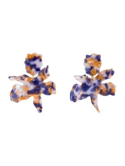 Pre-owned Lele Sadoughi Acetate Lily Drop Earrings In Orange/purple/white