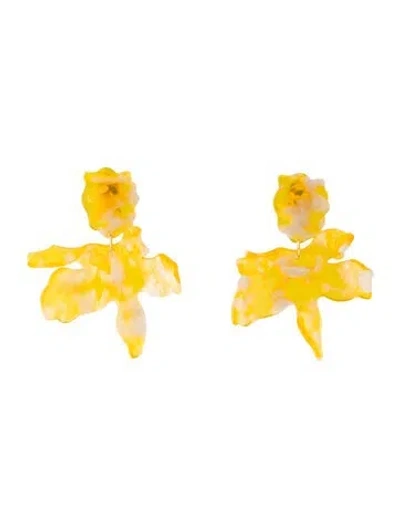 Pre-owned Lele Sadoughi Acetate Lily Drop Earrings In White/yellow