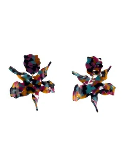Pre-owned Lele Sadoughi Acetate Paper Lily Clip-on Drop Earrings In Blue/orange/pink