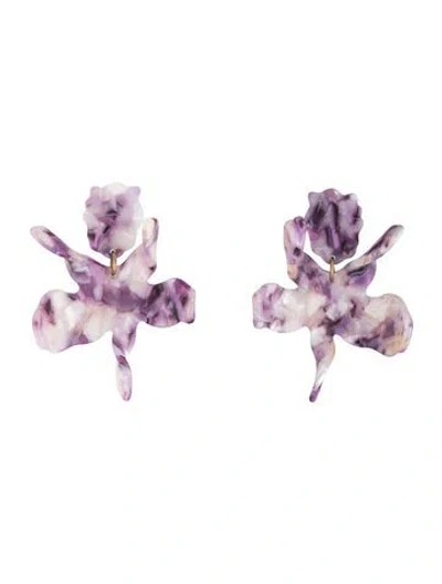 Pre-owned Lele Sadoughi Acetate Small Paper Lily Drop Earrings In Gold/purple/white