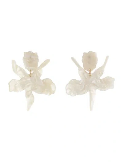 Pre-owned Lele Sadoughi Acetate Small Paper Lily Drop Earrings In White
