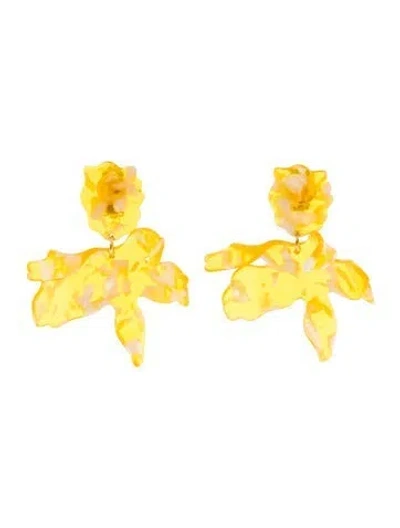 Pre-owned Lele Sadoughi Acetate Small Paper Lily Drop Earrings In White/yellow