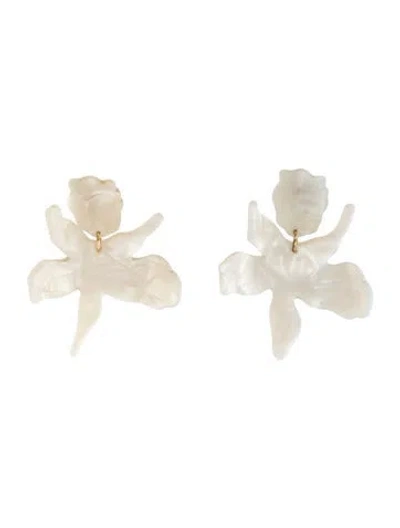 Pre-owned Lele Sadoughi Acetate Small Paper Lilys Drop Earrings In White