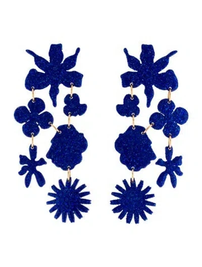 Pre-owned Lele Sadoughi Acetate Wildflower Bouquet Drop Earrings In Blue