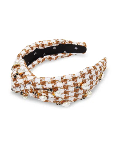 Lele Sadoughi Acorn Faux Pearl Knotted Headband In White/orange