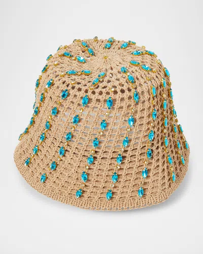 Lele Sadoughi Aqua Crystal Open Weave Bucket Hat In Brown