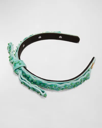 Lele Sadoughi Bardot Beaded Velvet Headband In Green
