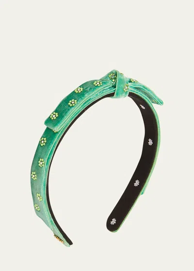 Lele Sadoughi Bardot Embellished Ribbon Headband In Leaf Green