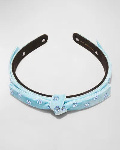 Lele Sadoughi Bardot Embellished Slim Bow Headband In Lake Blue