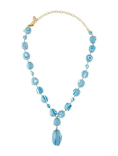 Pre-owned Lele Sadoughi Bead 'ocean Spray' Baroque Lariat Necklace, 22" In Blue/white