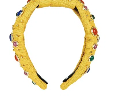 Lele Sadoughi Bezel Jewel Knotted Headband In Glass Rainbow In Yellow