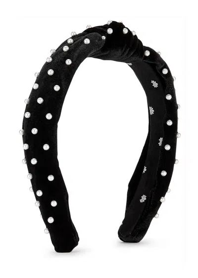 Lele Sadoughi Black Faux Pearl-embellished Velvet Headband
