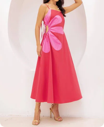 Lele Sadoughi Blooms Midi Dress In Red/ Pink