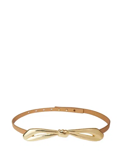 Lele Sadoughi Bow-detail Leather Belt In Gold