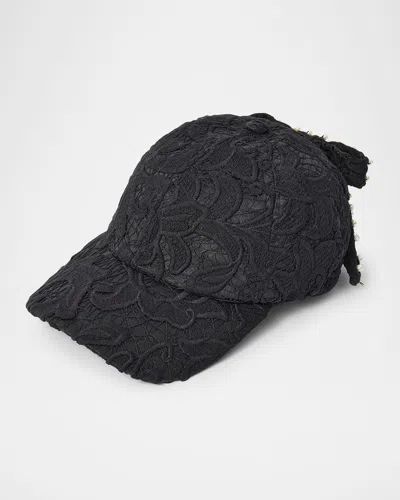 Lele Sadoughi Bow Embellished Lace Baseball Cap In Black