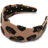 Lele Sadoughi Brigitte Embellished Leopard Faux Suede Headband In Brown