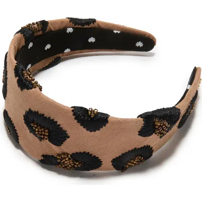 Lele Sadoughi Brigitte Embellished Leopard Faux Suede Headband In Brown
