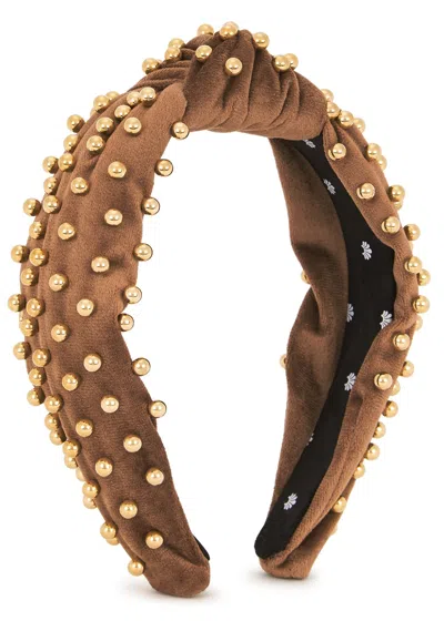 Lele Sadoughi Brown Bead-embellished Velvet Headband