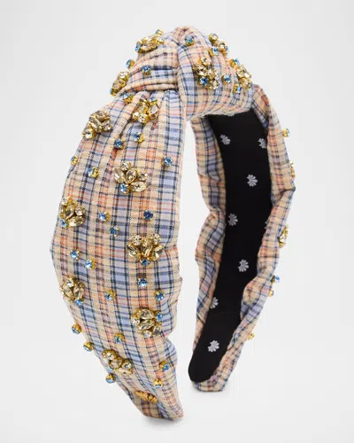 Lele Sadoughi Caramel Tartan Plaid Crystal-embellished Headband In Blue