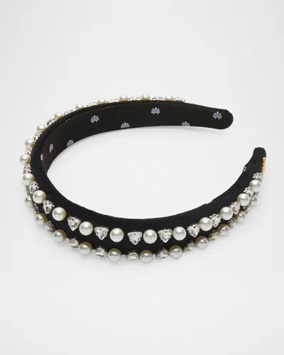 Lele Sadoughi Charlotte Geo Crystal & Faux Pearl Headband In Black