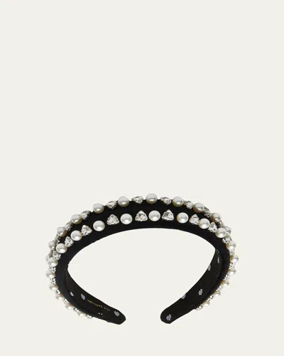 Lele Sadoughi Charlotte Geo Crystal & Faux Pearl Headband In Black