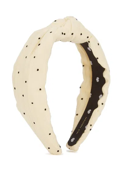 Lele Sadoughi Cream Polka-dot Silk Headband In Neutral