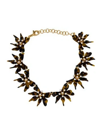 Pre-owned Lele Sadoughi Crystal & Acetate Daffodil Flower Collar Necklace, 18.75"