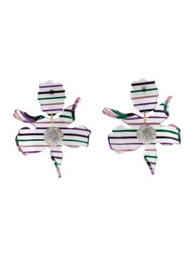 Pre-owned Lele Sadoughi Crystal & Acetate Lily Drop Earrings