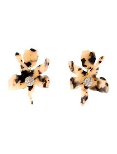 Pre-owned Lele Sadoughi Crystal & Acetate Lily Drop Earrings In Brown