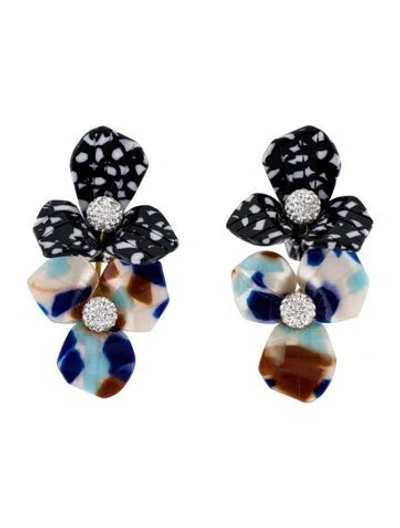 Pre-owned Lele Sadoughi Crystal & Acetate Multi-flower Clip-on Drop Earrings In Multicolor