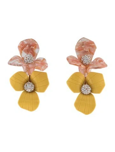 Pre-owned Lele Sadoughi Crystal & Acetate Multi-flower Clip-on Drop Earrings In Multicolor