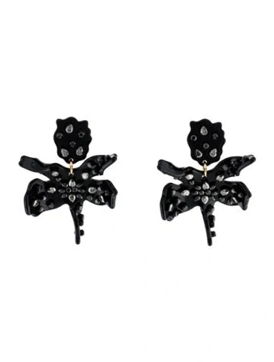 Pre-owned Lele Sadoughi Crystal & Acetate Small Paper Lily Drop Earrings In Black