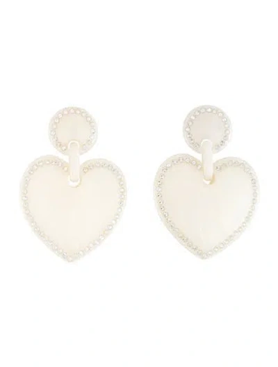 Pre-owned Lele Sadoughi Crystal & Acetate Stitch Heart Drop Earrings In Neutrals