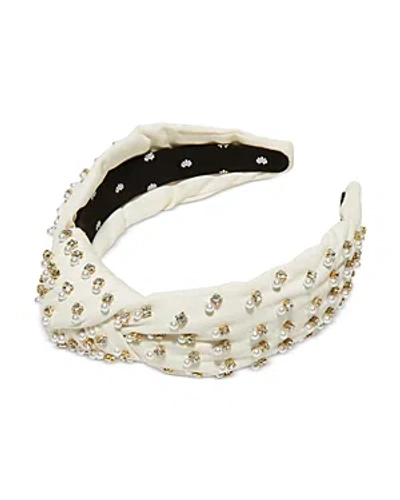 Lele Sadoughi Crystal And Faux Pearl Knot Headband In Ivory