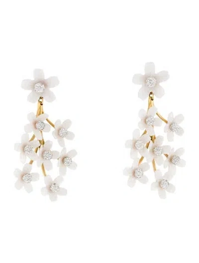 Pre-owned Lele Sadoughi Crystal & Resin Garden Bouquet Chandelier Earrings In White