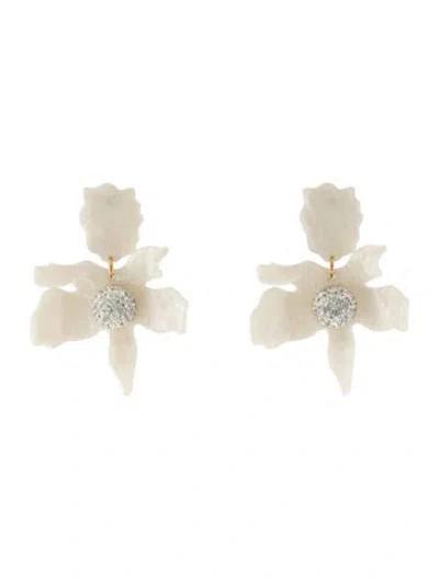 Pre-owned Lele Sadoughi Crystal & Resin Lily Flower Drop Earrings In White