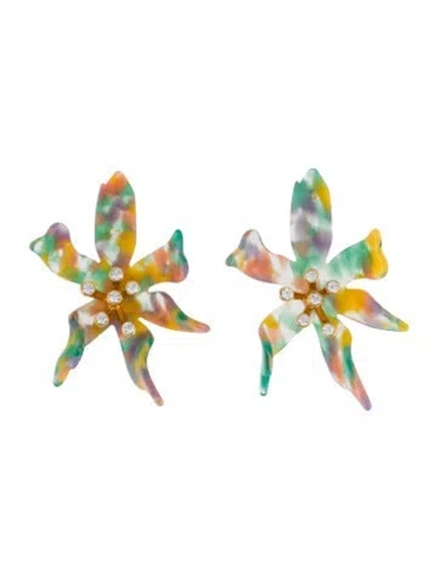 Pre-owned Lele Sadoughi Crystal & Resin Pastel Water Lily Drop Earrings In Multi