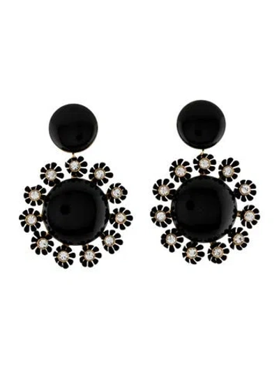 Pre-owned Lele Sadoughi Crystal Flower Acrylic Drop Earrings In Black