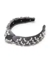 Lele Sadoughi Slim Knotted Crystal-embellished Velvet Headband In Gray