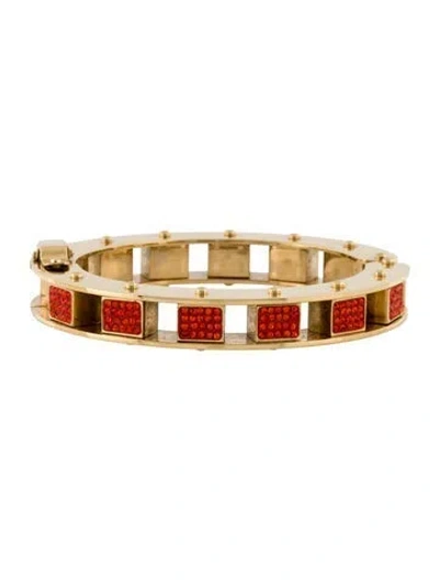 Pre-owned Lele Sadoughi Crystal Hinge Bangle Bracelet, 7.25" In Gold/orange
