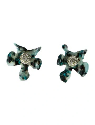 Pre-owned Lele Sadoughi Crystal Lily Button Earrings In Multi