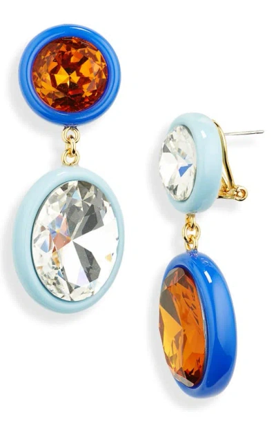 Lele Sadoughi Crystal Medallion Mismatched Drop Earrings In Sky Cobalt