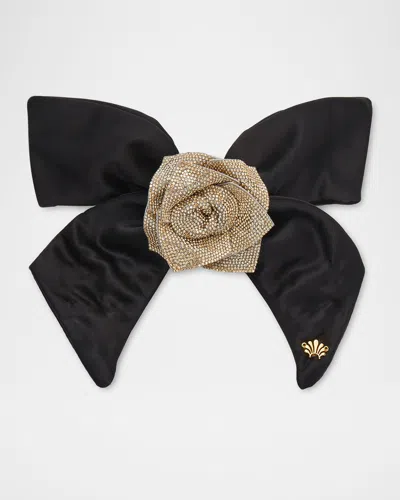 Lele Sadoughi Crystal Pave Rose Bow Barrette In Black