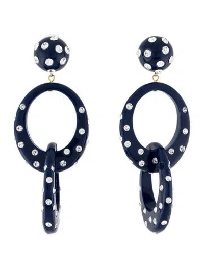 Pre-owned Lele Sadoughi Crystal Polka Dot Double Drop Hoop Earrings In Blue